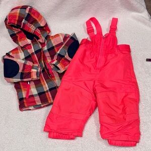 Cat & Jack Multicolor Plaid Jacket and Bright Pink snow pants 12m